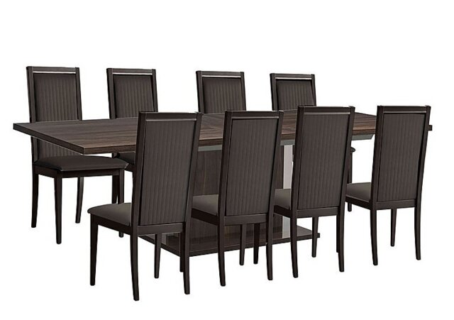 Venezia 200 cm Extending Dining Table and 8 Panelled Faux Leather Chairs Set - Walnut