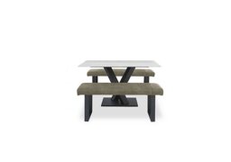 Warrior Crystal White Compact Fixed Dining Table with 2 Standard Benches