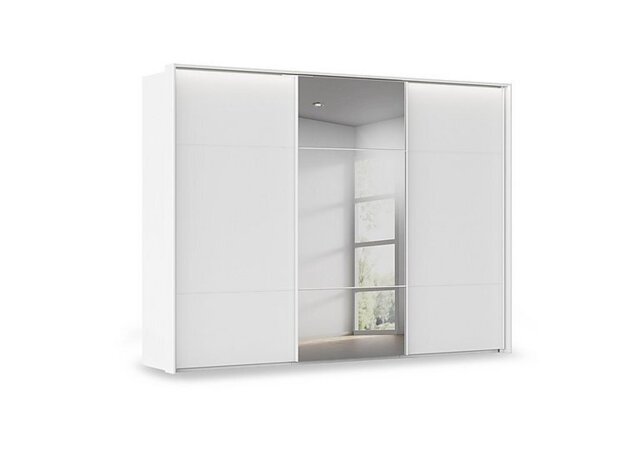Rauch - Haven 310cm 3 Door Slider Wardrobe with 2 Décor Doors, 1 Mirror Door and Lights - Alpine White