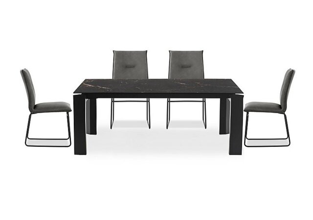 Connubia - Viola 220cm Extra Large Extending Dining Table with Calacatta Ceramic Top and Graphite Wooden Legs and 4 Maya Chairs