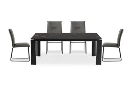 Connubia - Viola 220cm Extra Large Extending Dining Table with Calacatta Ceramic Top and Graphite Wooden Legs and 4 Maya Chairs
