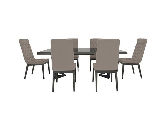 Palazzo 200cm Extending Dining Table in Silver Birch with 6 Capitonne Buttoned Chairs - Scarlet Taupe