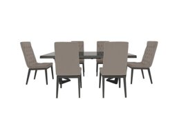 Palazzo 200cm Extending Dining Table in Silver Birch with 6 Capitonne Buttoned Chairs - Scarlet Taupe