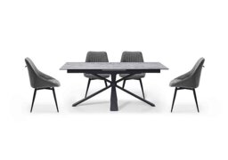 Crete Small Extending Dining Table and 4 Swivel Chairs - Dark Grey