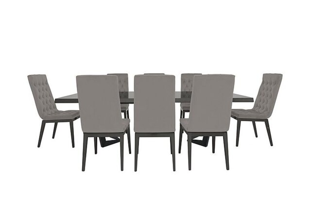 Palazzo 160cm Extending Dining Table in Silver Birch with 8 Capitonne Buttoned Chairs - Scarlet Silver