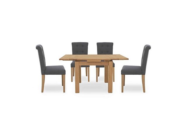 Furnitureland - Augusta Draw Leaf Extending Dining Table and 4 Roll Back Upholstered Chairs - Anthracite