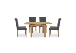 Furnitureland - Augusta Draw Leaf Extending Dining Table and 4 Roll Back Upholstered Chairs - Anthracite