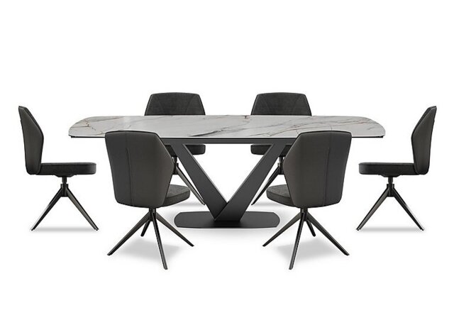 Julio Medium 160cm Draw Leaf Extending Dining Table in Fiorentio Marble Ceramic with 6 Chairs - Anthracite