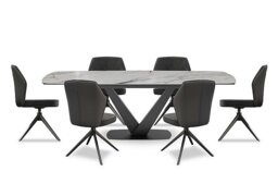 Julio Medium 160cm Draw Leaf Extending Dining Table in Fiorentio Marble Ceramic with 6 Chairs - Anthracite
