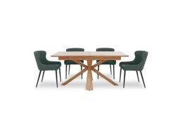 Hanoi Extending Table with Wooden Base and 4 Faux Leather Dining Chairs - Bottle Green