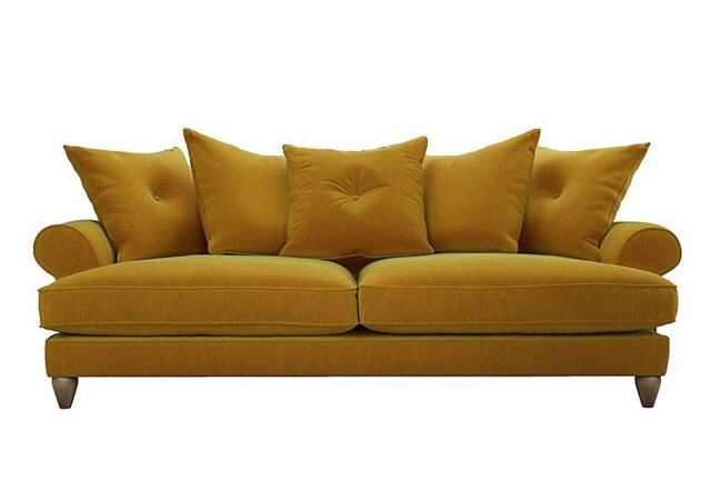 The Lounge Co. - Bronwyn 4 Seater Fabric Scatter Back Fibre Fill Sofa With Walnut Feet - Golden Spice