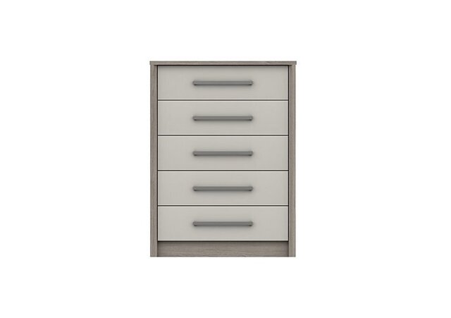 London Bedrooms - Euston 5 Drawer Chest - Grey Oak/White Grey Gloss