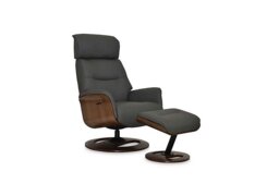 Tallinn Leather Swivel Chair and Footstool - Charcoal