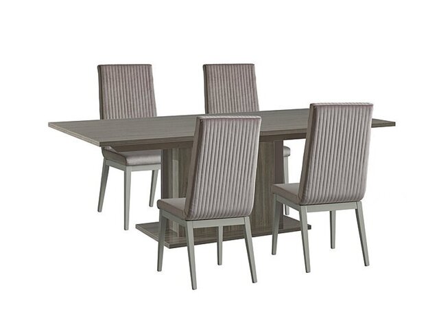 Venezia 160 cm Extending Dining Table and 4 Fluted Fabric Chairs Set - Grey