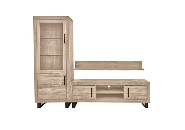 Bodahl - Terra Small Media Set with TV Unit, Small Left Hand Display Cabinet and 150cm Wall Shelf - Vintage Grey