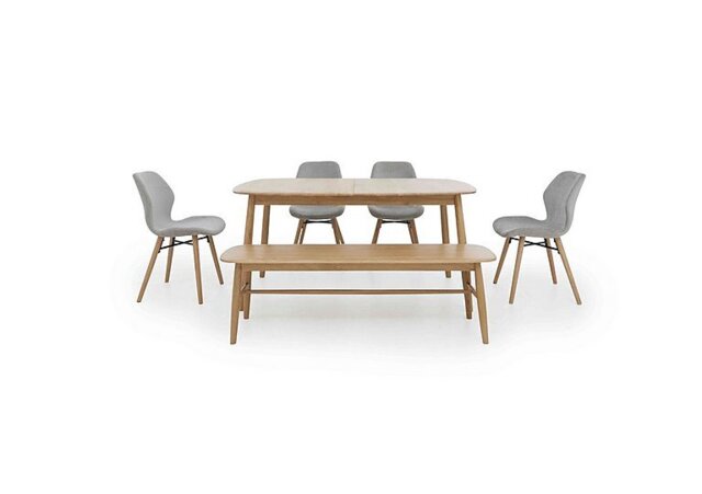 Stockholm Extending Dining Table with 4 Upholstered Chairs and a Bench - Light Oak - In Time for Christmas