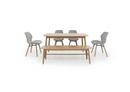 Stockholm Extending Dining Table with 4 Upholstered Chairs and a Bench - Light Oak