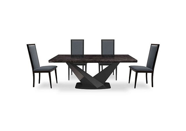 Vita Extending Dining Table and 4 Wooden Chairs with Plain Upholstered Backs - 300-cm - Miraglio Charcoal