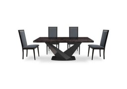 Vita Extending Dining Table and 4 Wooden Chairs with Plain Upholstered Backs - 300-cm - Miraglio Charcoal