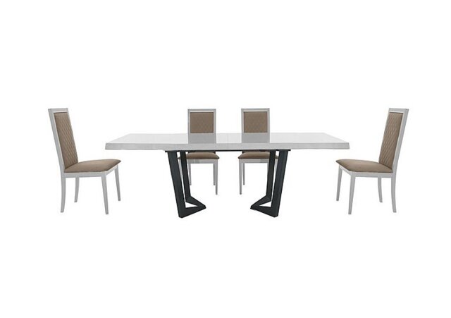 Palazzo 200cm Extending Dining Table in Glossy White with 4 Rombi Chairs - Aquos Taupe