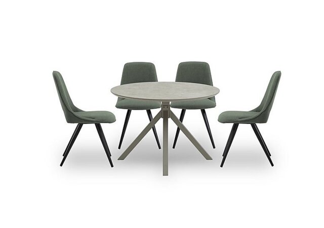 Matera Round Dining Table with Star Base and 4 Fabric Chairs with Black Legs - Forest