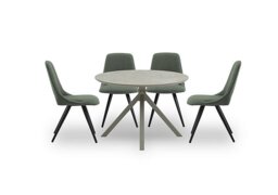 Matera Round Dining Table with Star Base and 4 Fabric Chairs with Black Legs - Forest