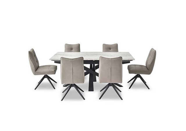 Germain Extending Dining Table and 6 Swivel Chairs - 180-cm - Taupe