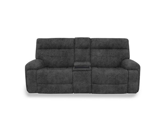 Cinemax Fabric 3 Seater Media Console Power Recliner Sofa with Power Headrests - Marble Dark Grey