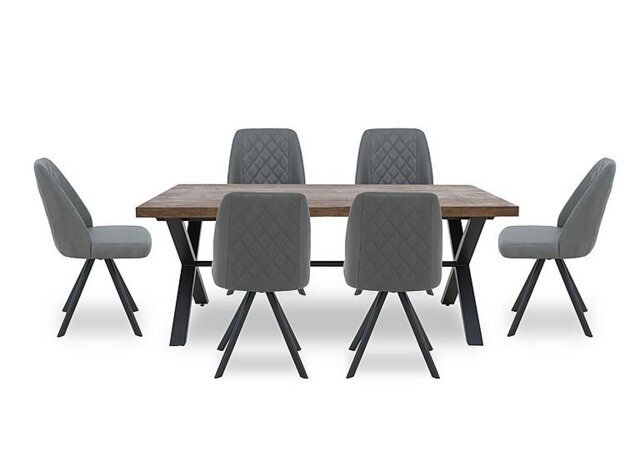 Jupiter Dining Table with X Shaped Legs and 6 Swivel Chairs - 190-cm - Grey