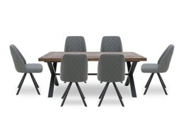 Jupiter Dining Table with X Shaped Legs and 6 Swivel Chairs - 190-cm - Grey