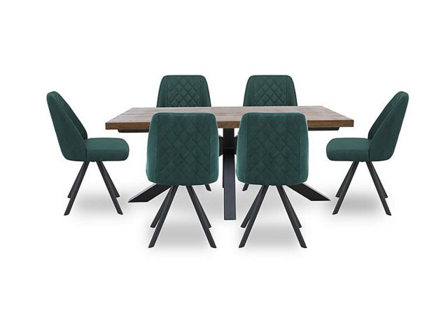 Jupiter Dining Table with Star Base and 6 Swivel Chairs - Green