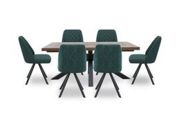 Jupiter Dining Table with Star Base and 6 Swivel Chairs - Green