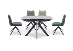 Quattro Extending Draw Leaf Table and 4 Swivel Dining Chairs - Multicoloured
