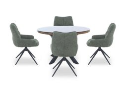 Kiara Round Dining Table with 4 Swivel Fabric Chairs - Forest