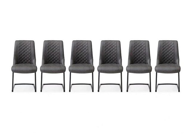 Jayden Set of 6 Faux Leather Cantilever Dining Chairs - Dark Grey