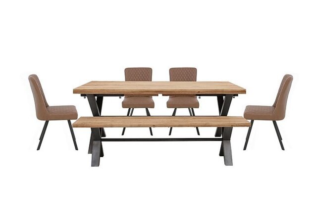 Earth Large Dining Table With Bench and 4 Chairs - Tan