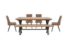 Earth Large Dining Table With Bench and 4 Chairs - Tan