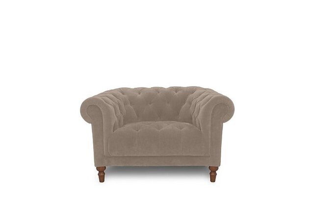 Columbus Fabric Armchair with Wooden Feet - Manhattan Nutmeg