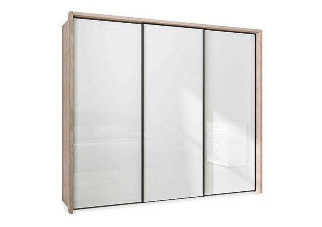 Wiemann - Dallas 260cm 3 Door Sliding Glass Wardrobe - Holm Oak and White