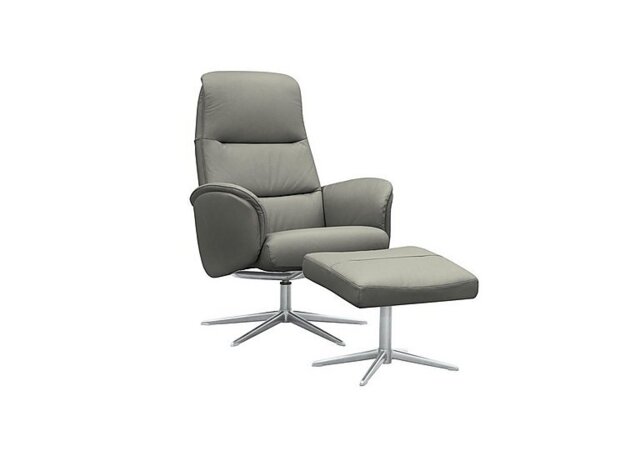 G Plan - Falum Leather Swivel Recliner Chair and Footstool with Chrome Base