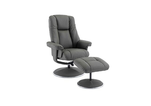 Troyes Leather Look High-Back 360 Swivel Chair and Footstool - Cinder