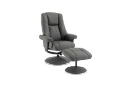 Troyes Leather Look High-Back 360 Swivel Chair and Footstool - Cinder
