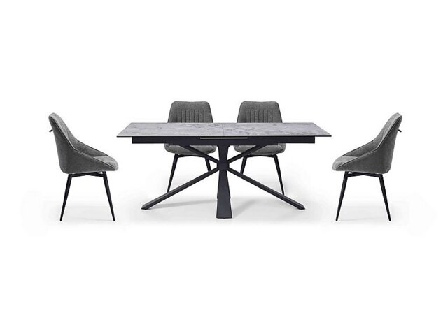 Crete Large Extending Dining Table and 4 Swivel Chairs - Dark Grey