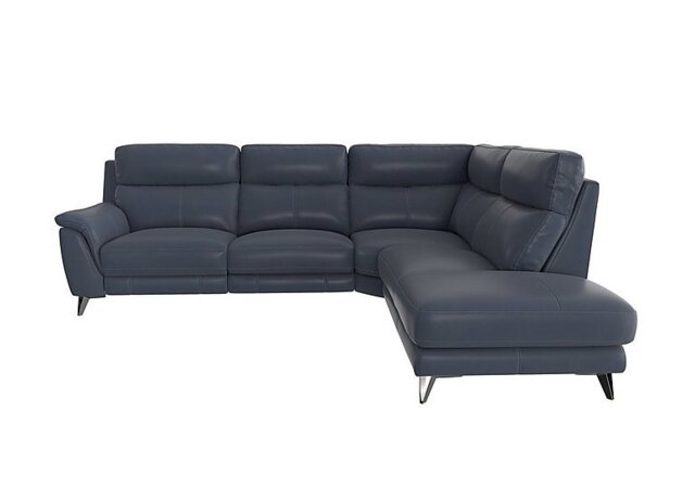 World of Leather - Contempo Right Hand Facing Chaise End NC Leather Power Recliner Sofa - NC Ocean Blue