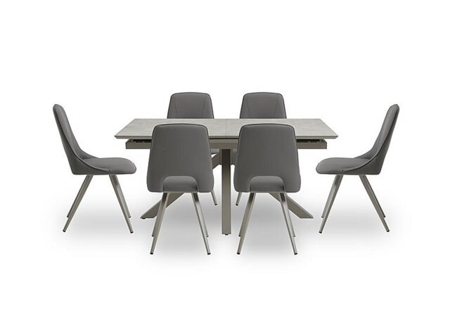 Matera Pop Up Extending Dining Table with Star Base and 6 Faux Leather Chairs with Taupe Legs - Anthracite