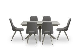 Matera Pop Up Extending Dining Table with Star Base and 6 Faux Leather Chairs with Taupe Legs - Anthracite