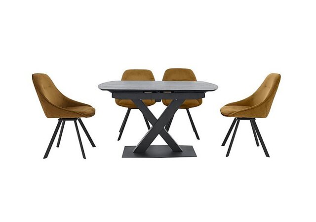 Arctic Extending Dining Table with Graphite Top and 4 Swivel Chairs - Mustard Velvet - In Time for Christmas
