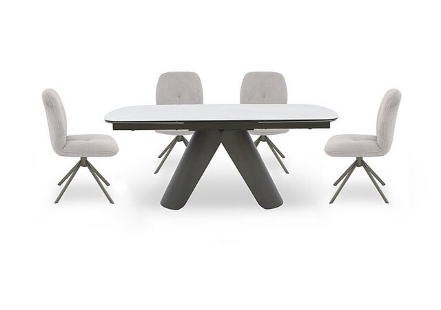 Perla Large Matt Extending Dining Table and 4 Fabric Swivel Chairs