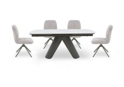 Perla Large Matt Extending Dining Table and 4 Fabric Swivel Chairs
