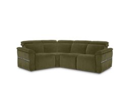 Dolomite Small Fabric Left Hand Facing Corner Sofa with Power Recliner - Olive Green